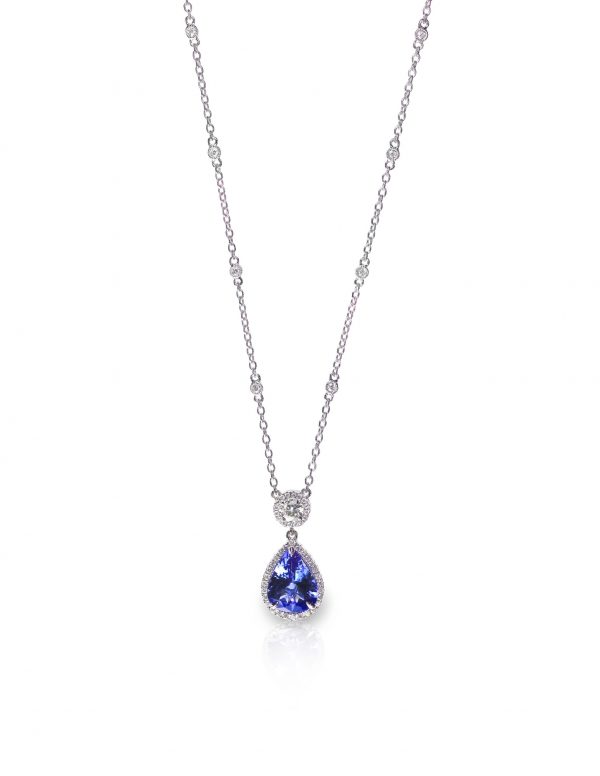 Blue Gemstone and Diamond Pendant Necklace