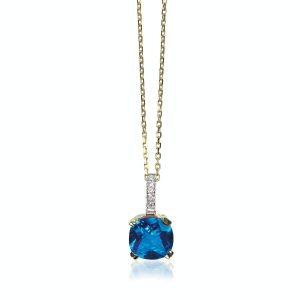 Blue sapphire gemstone birthstone necklace with diamonds