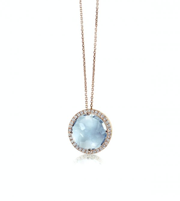Blue topaz Cushion Cut gemstone diamond pendant necklace