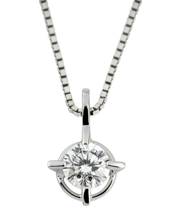 Circular solitaire diamond pendant in silver