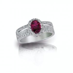 Ruby oval shape center stone red diamond ring