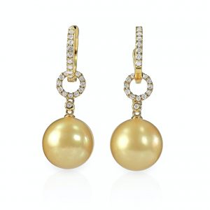 Yellow pearl and diamond earrings pair