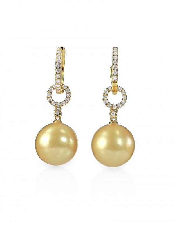 Yellow pearl and diamond earrings pair